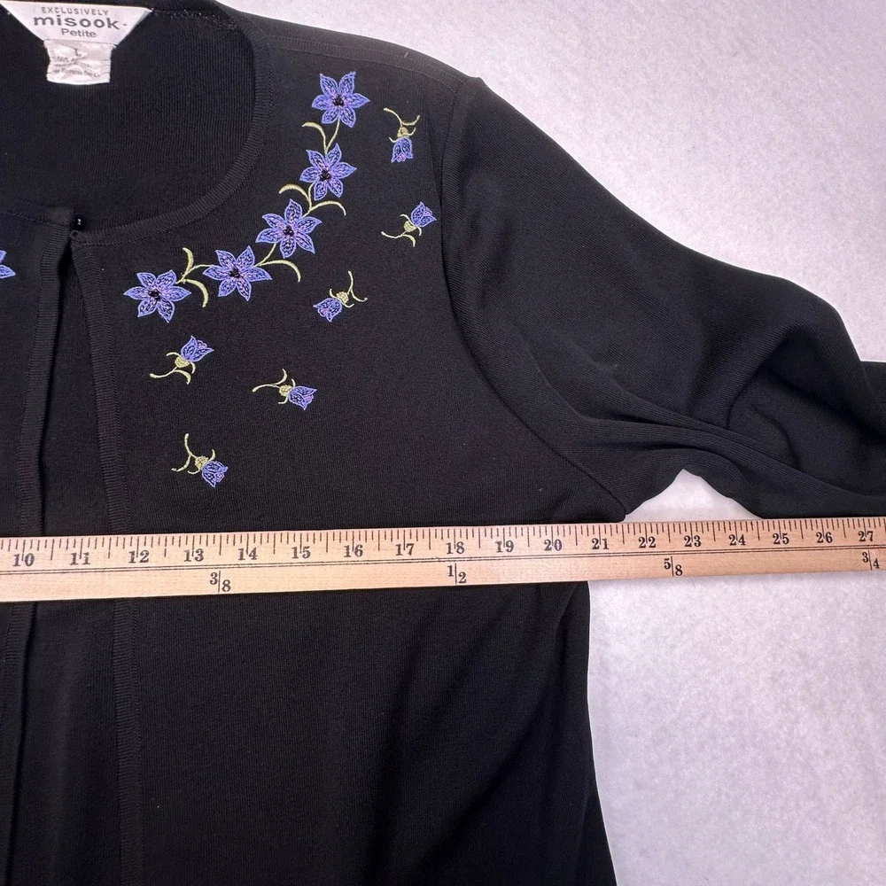 Misook Cardigan‎ Jacket Womens Large Petite Black Floral Embroidered Beaded Knit